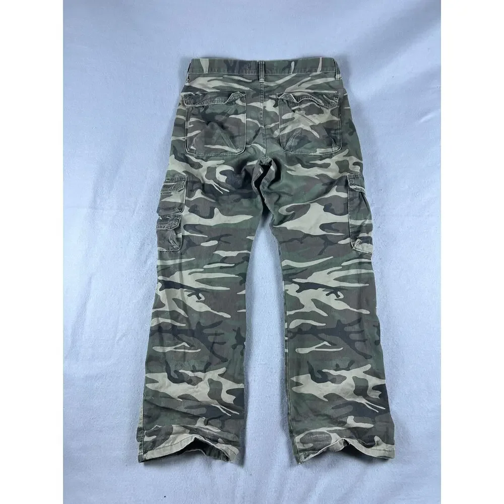 Wrangler Cargo Pants Mens 35x30 Green Camo Relaxed Fit Utility Workwear Outdoor